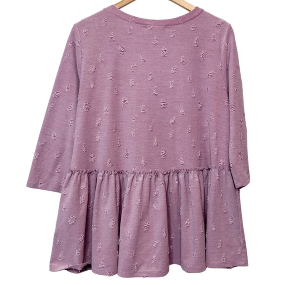 Entro Women’s Pink Rose Distressed Babydoll Tier Ruffle Keyhole Cutout Blouse - Picture 11 of 15